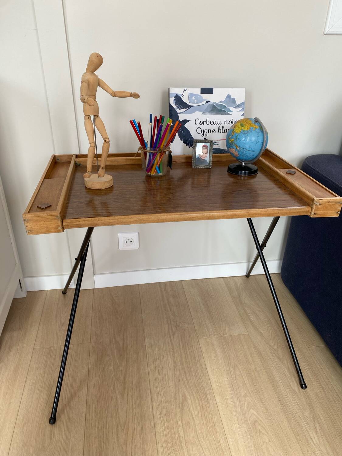 Vintage folding desk in wood and metal – 1960s