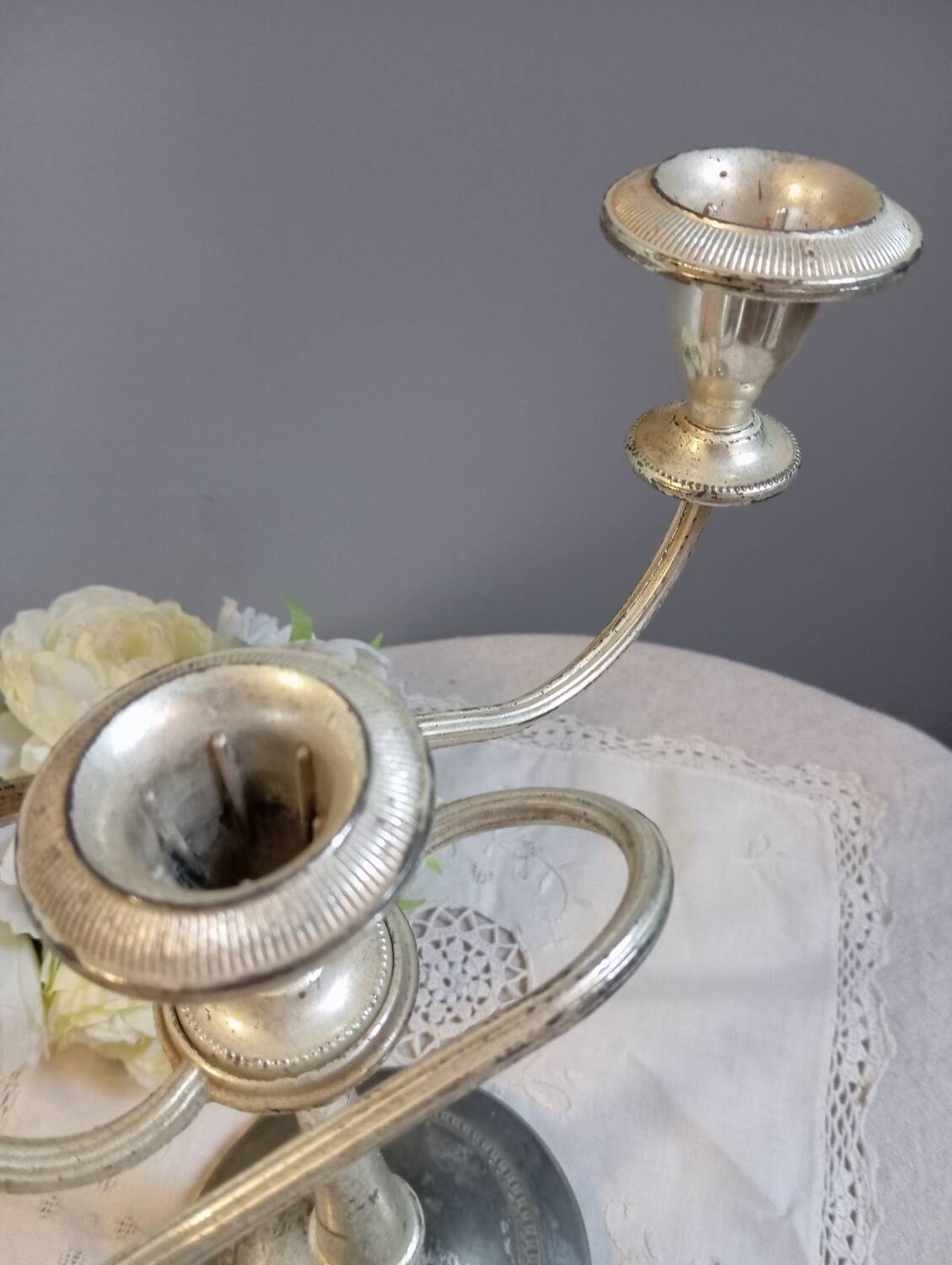 Bougeoir candélabre 3 bras argent plaqué, vintage