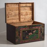 Antique oriental trunk with lotus flower paintings (c.1900) #11
