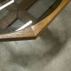 Unique hexagonal table 1977, smoked glass and oak, Swiss made.