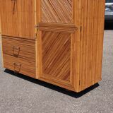 Rattan wardrobe/secretary Audoux & Minnet  style 1950