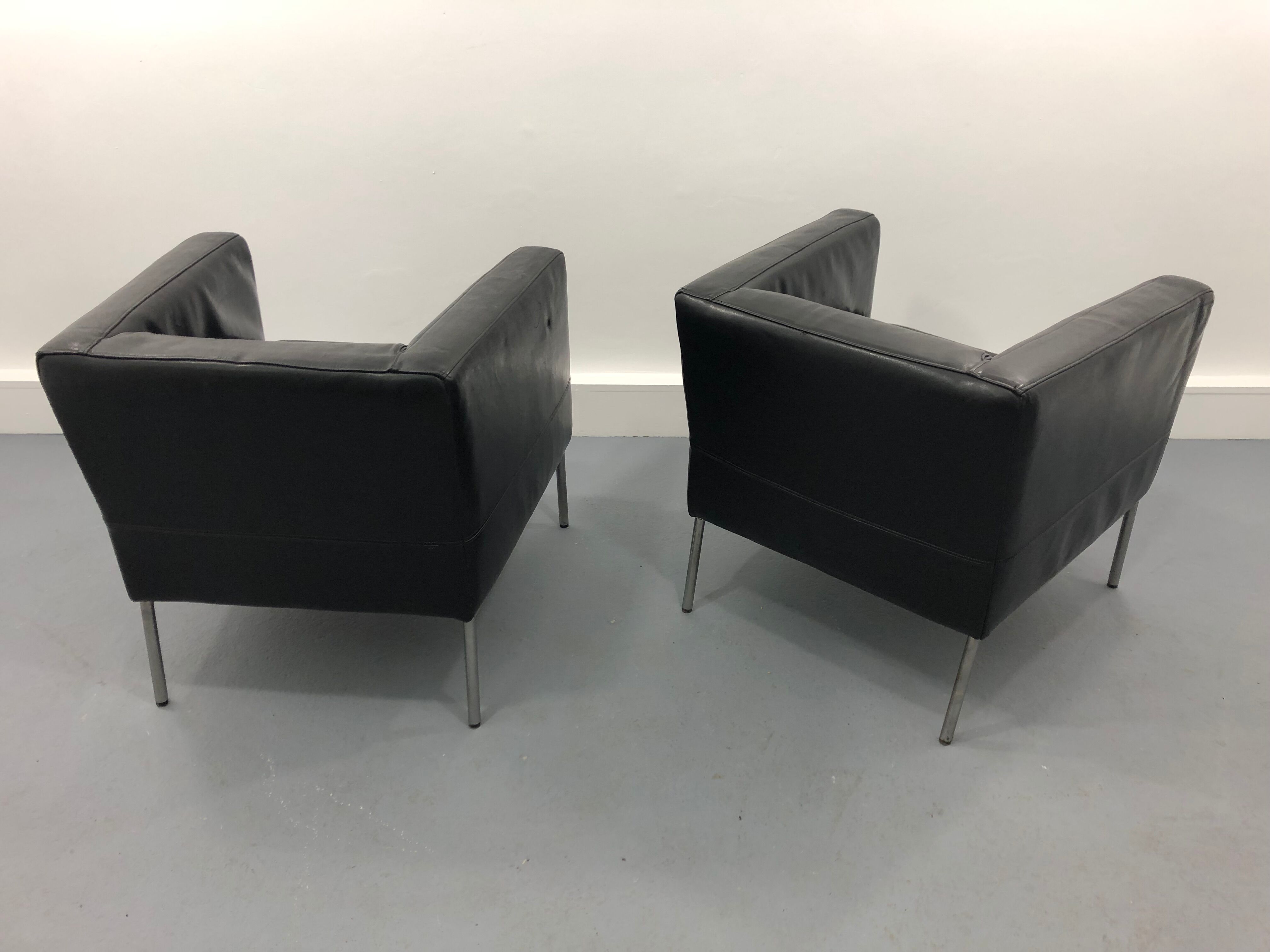 Armchairs leather black, 1980s,m set of 2