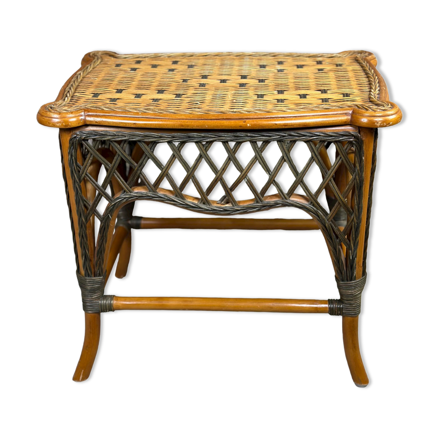 Vintage bamboo and rattan side table braided 1960