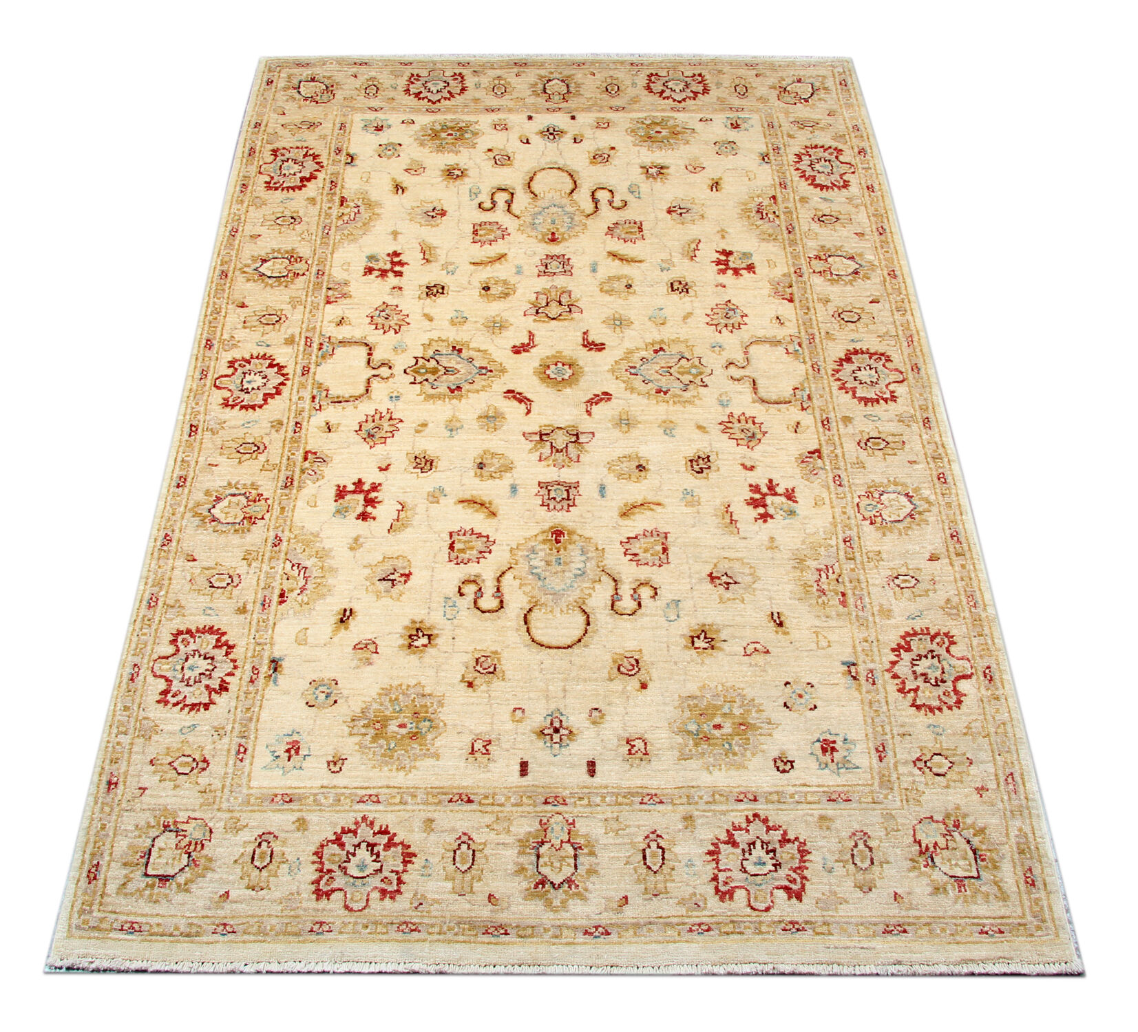 Handmade cream wool ziegler carpet traditional floral area rug- 128x190cm