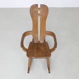 Brutalist Rocking Chair in Solid Oak by De Puydt, 1970s