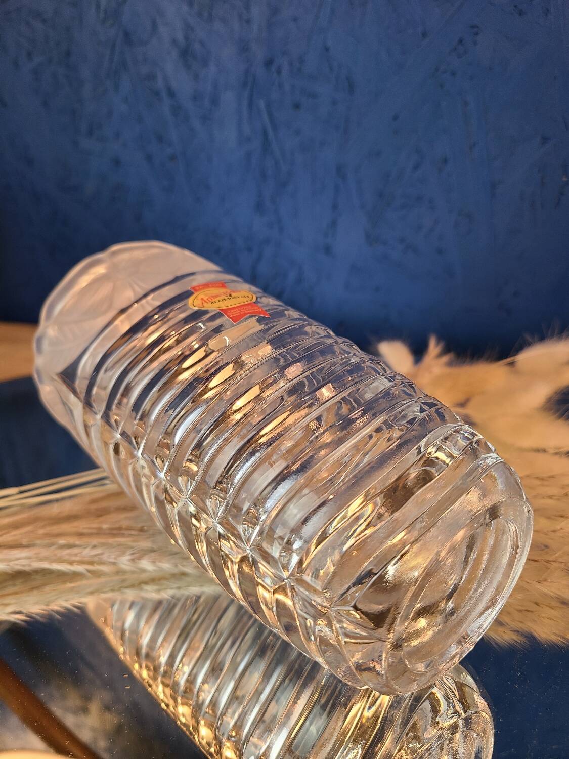 Antique crystal vase, floral pattern