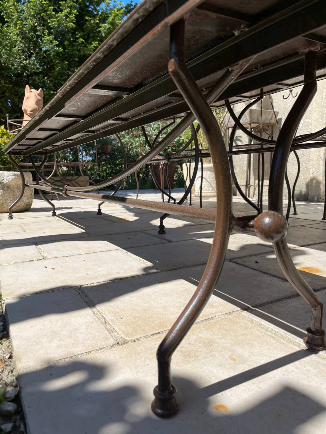 Banc de jardin en fer forgé artisanal