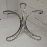 Living room table "Space Age" polished steel, circular slab smoked glass. France, circa 1970.