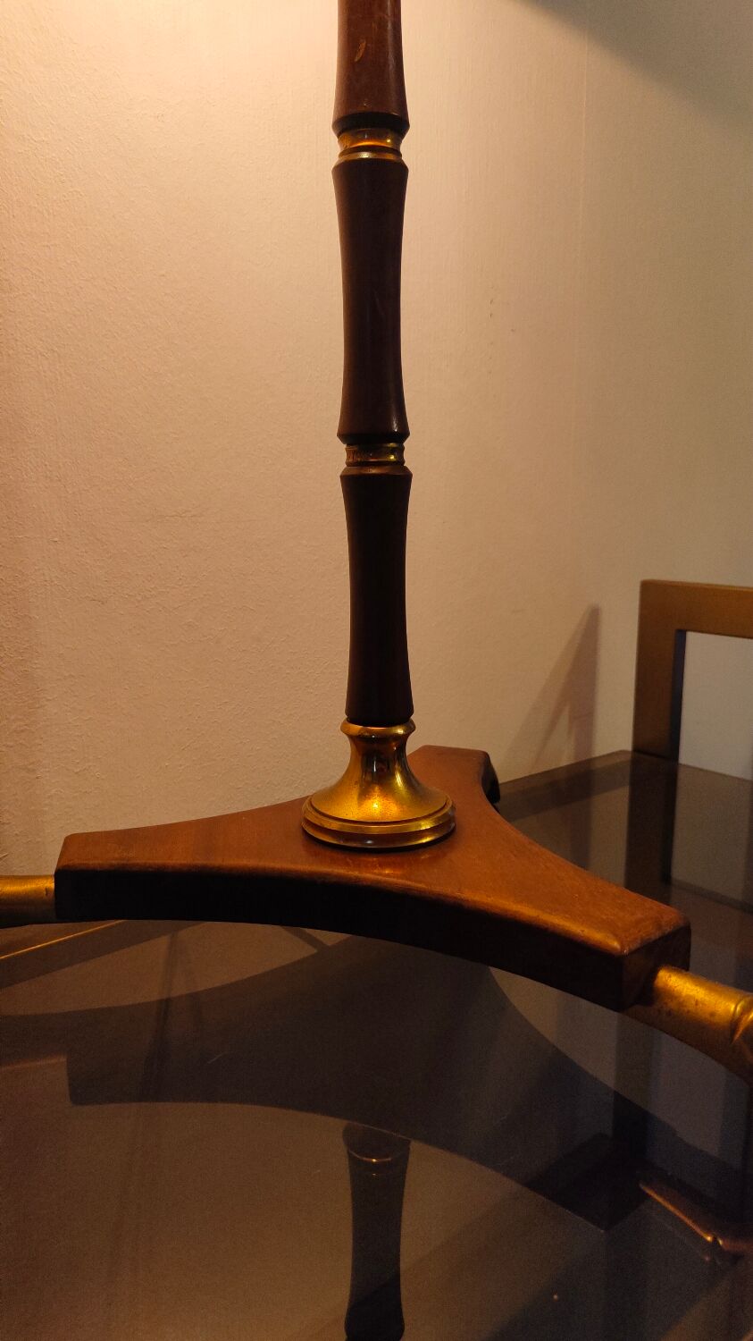 Art Deco tripod lamp in wood and brass signed France Paris