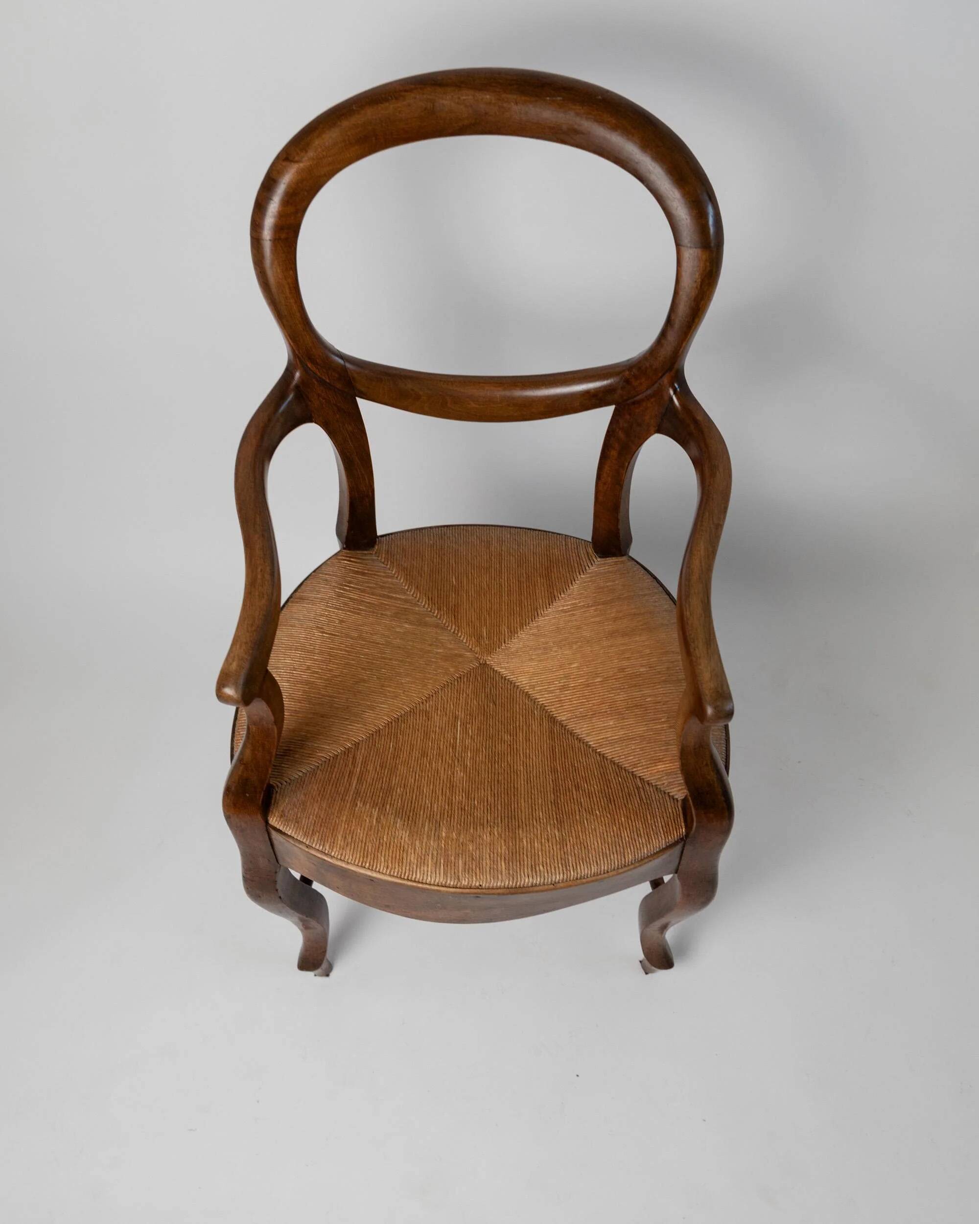 Vintage set of 2 Louis-Philippe armchairs from the 19th century, cherry wood chairs, hand-woven straw seats, antique Italian seat, elegant gift.