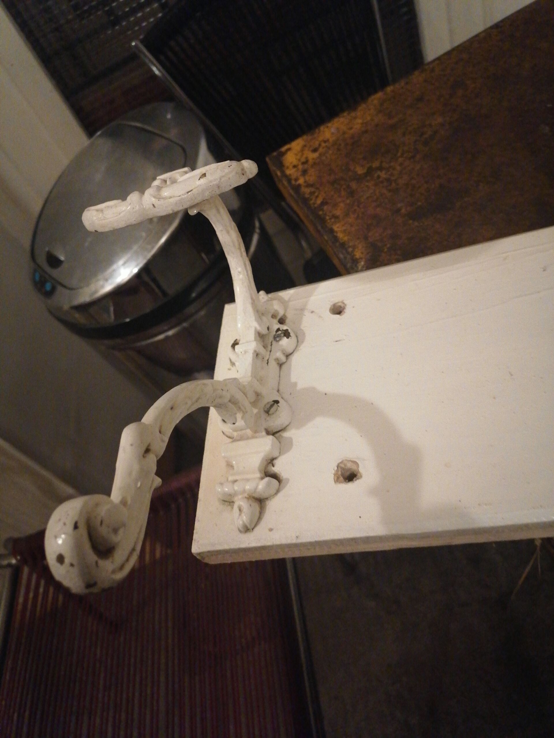 Coat rack with 4 old wrought iron and wooden hooks