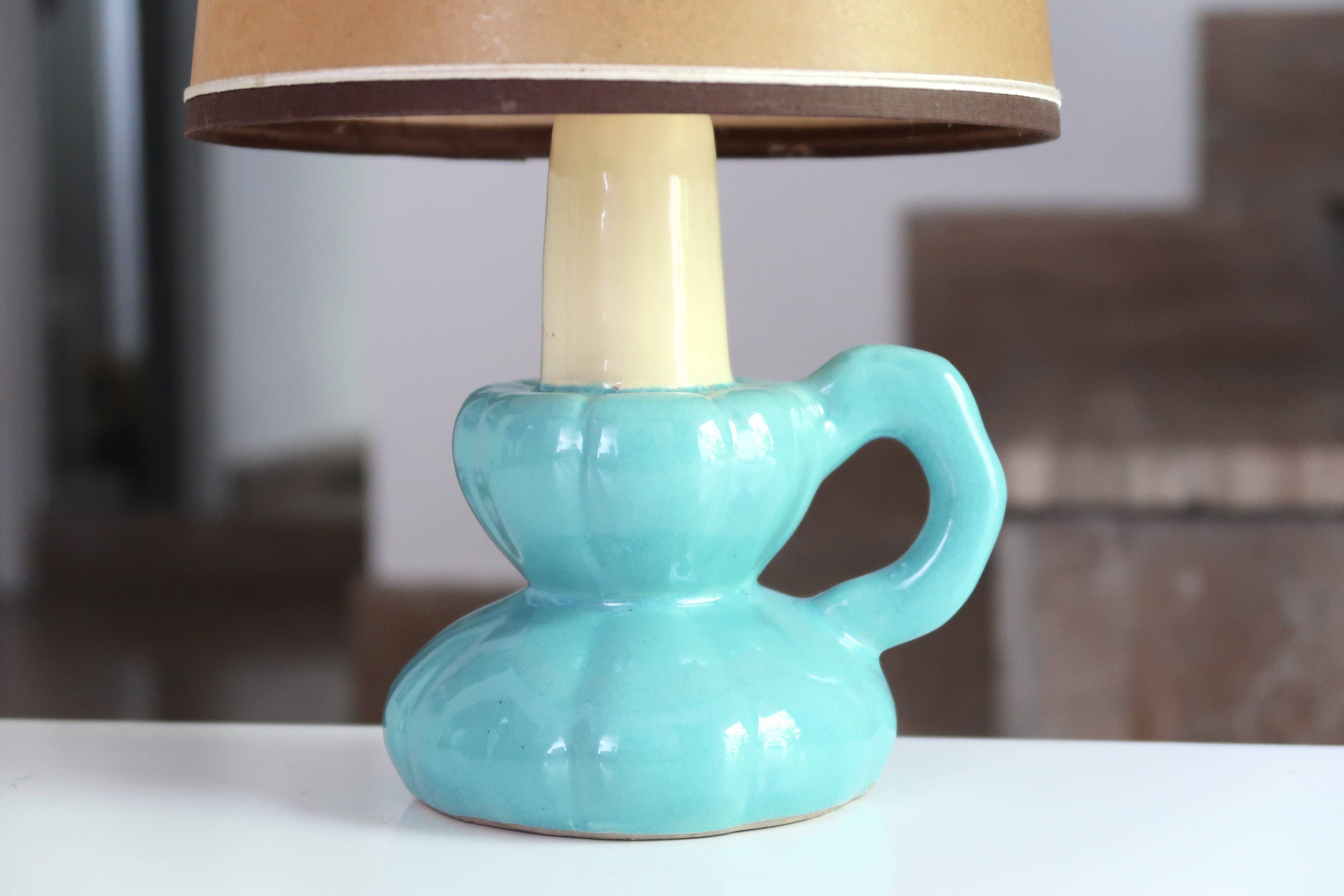 Blue ceramic lamp in the shape of a candle holder, 1960s