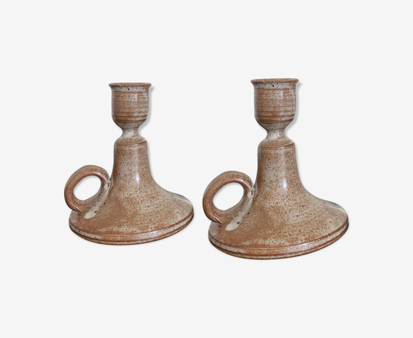 Paire bougeoirs en céramique vintage