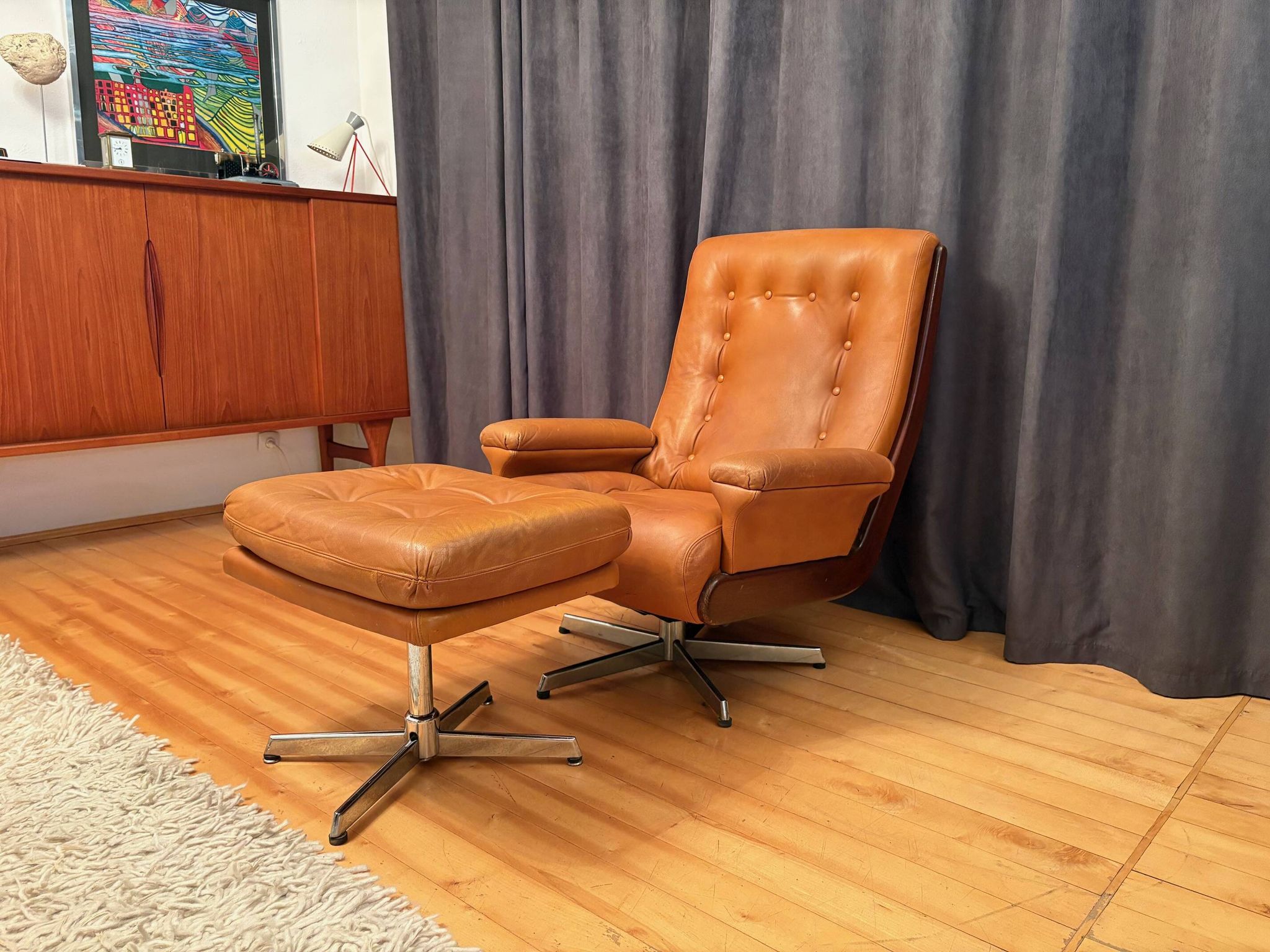 Armchair with footstool, By Ring Mebelfabrikk, Norway, 1960s