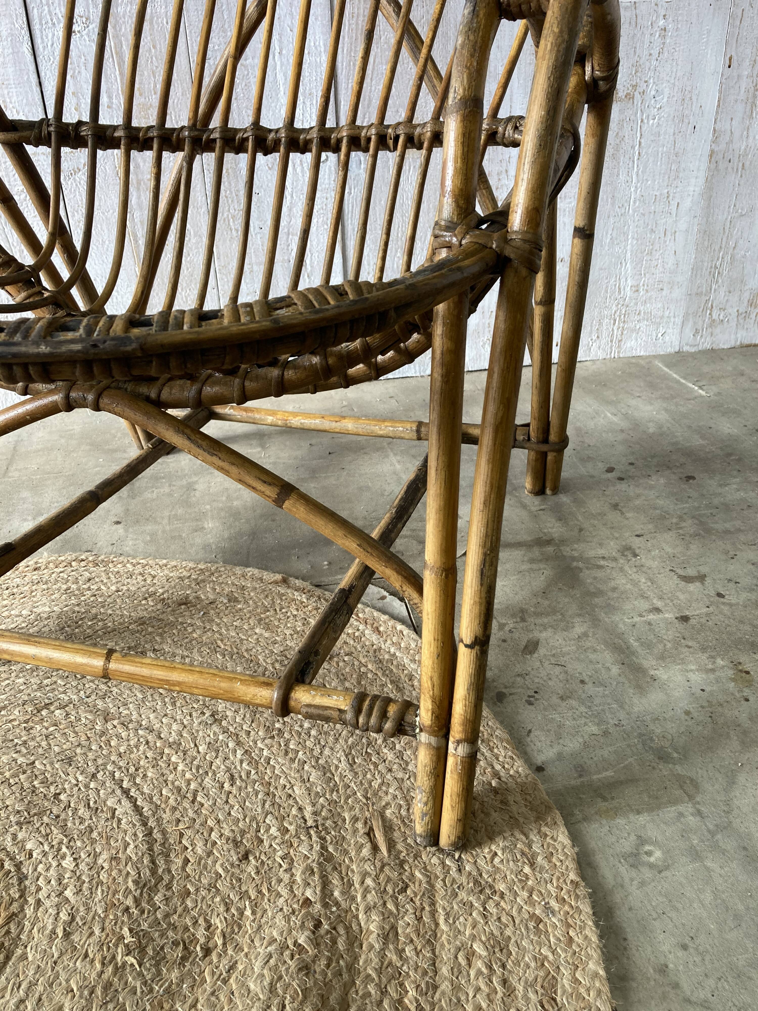 Large vintage rattan armchair