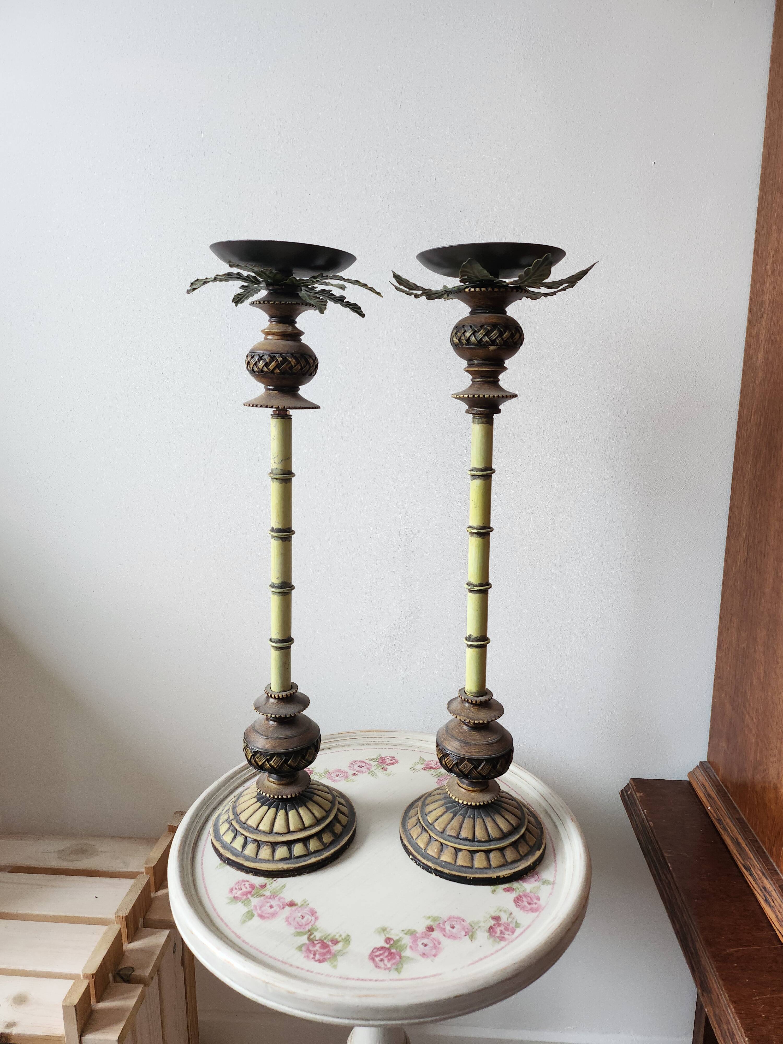 Wooden palm lamp bases or candle holders