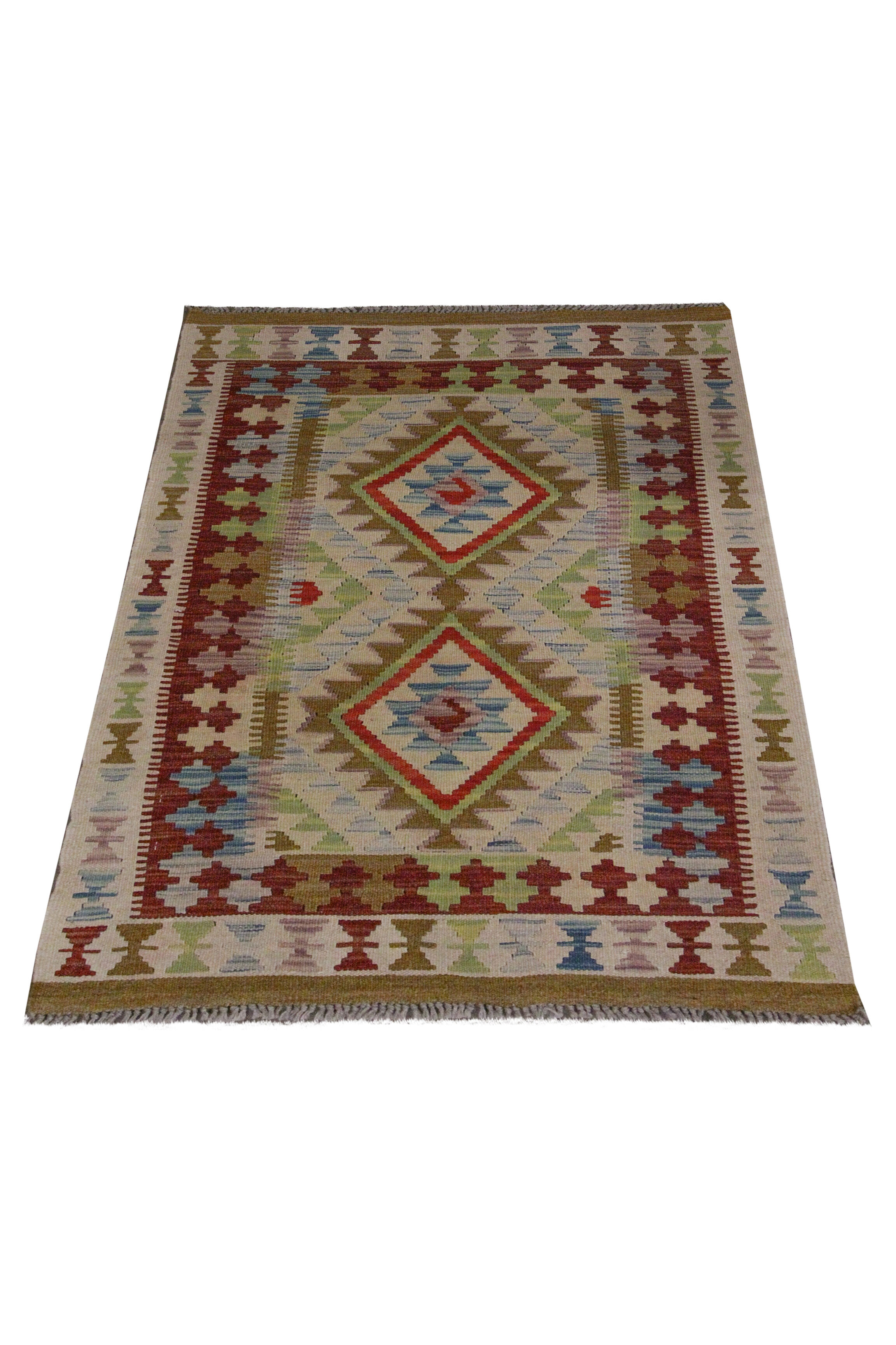 New Handmade Kilim Rug Oriental Green Beige Area Rug- 80x119cm