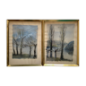 Dyptic watercolors Jean Pierre Remon Bay of Talloires in winter