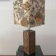 Wooden lamp with carved plant decoration from 1930-50, sold with a 1970 lampshade.