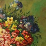 Grande nature morte de fleurs colorées signée 60x50cm