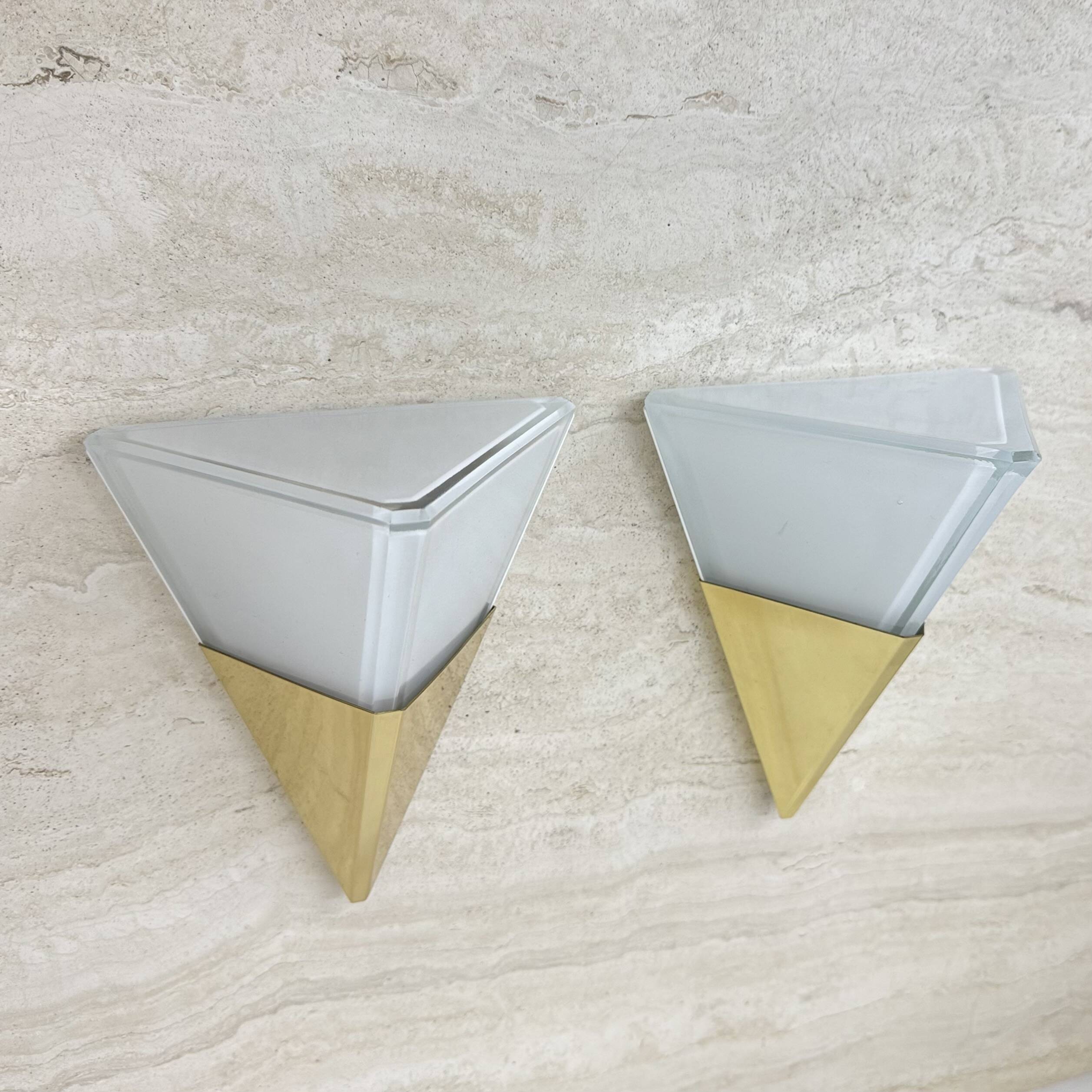 Set of 2 Limburg Glashütte brass and glass wall lamps sconce , 1970s