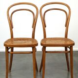 Joli ensemble de 2 chaises de bistrot vintage marron avec assises tressées