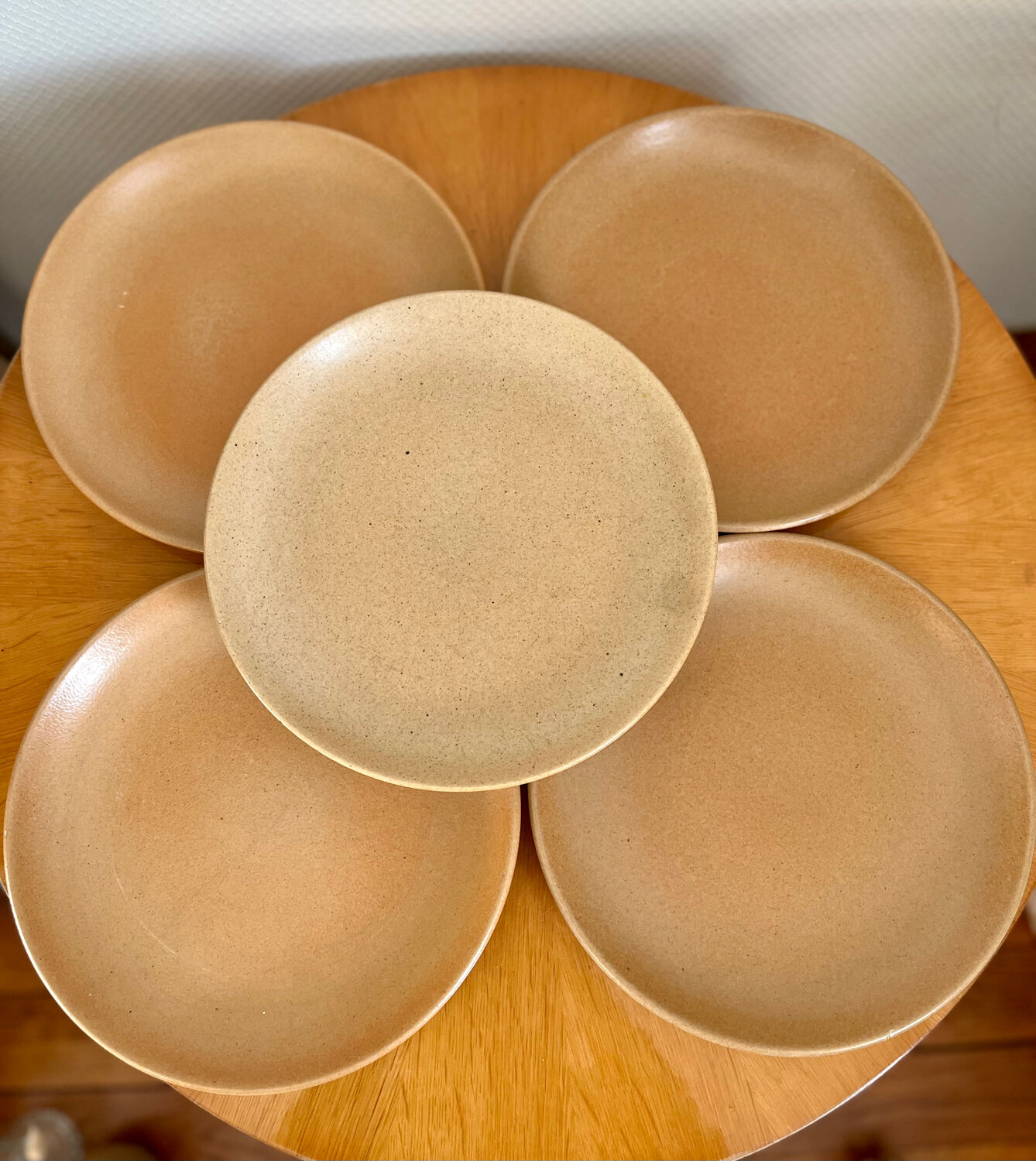 Set of 5 large vintage stoneware dinner plates