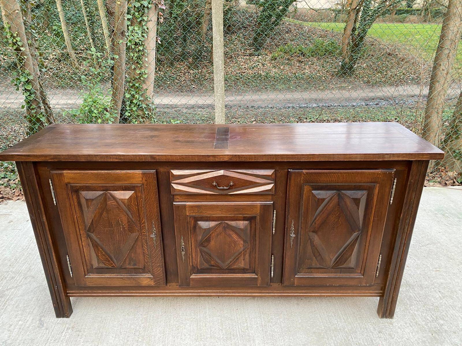 Art Deco sideboard in solid dark oak satin wood with 3 doors