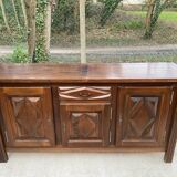 Art Deco sideboard in solid dark oak satin wood with 3 doors