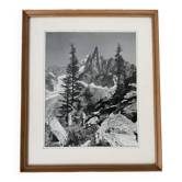 Framed old photo of a mountain landscape.