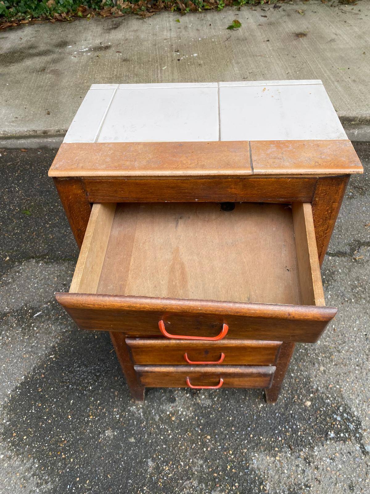 Art Deco chest of drawers in solid wood and tiles with 5 drawers, 1960s