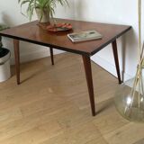 Table basse vintage bois pieds compas