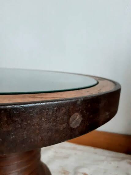 Dudouyt style brutalist wooden wheel coffee table