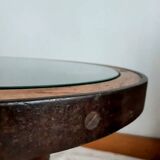 Dudouyt style brutalist wooden wheel coffee table