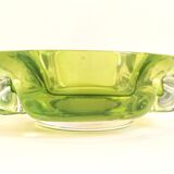 Green anise crystal ashtray Val St Lambert 70s Diameter 16.6 cm