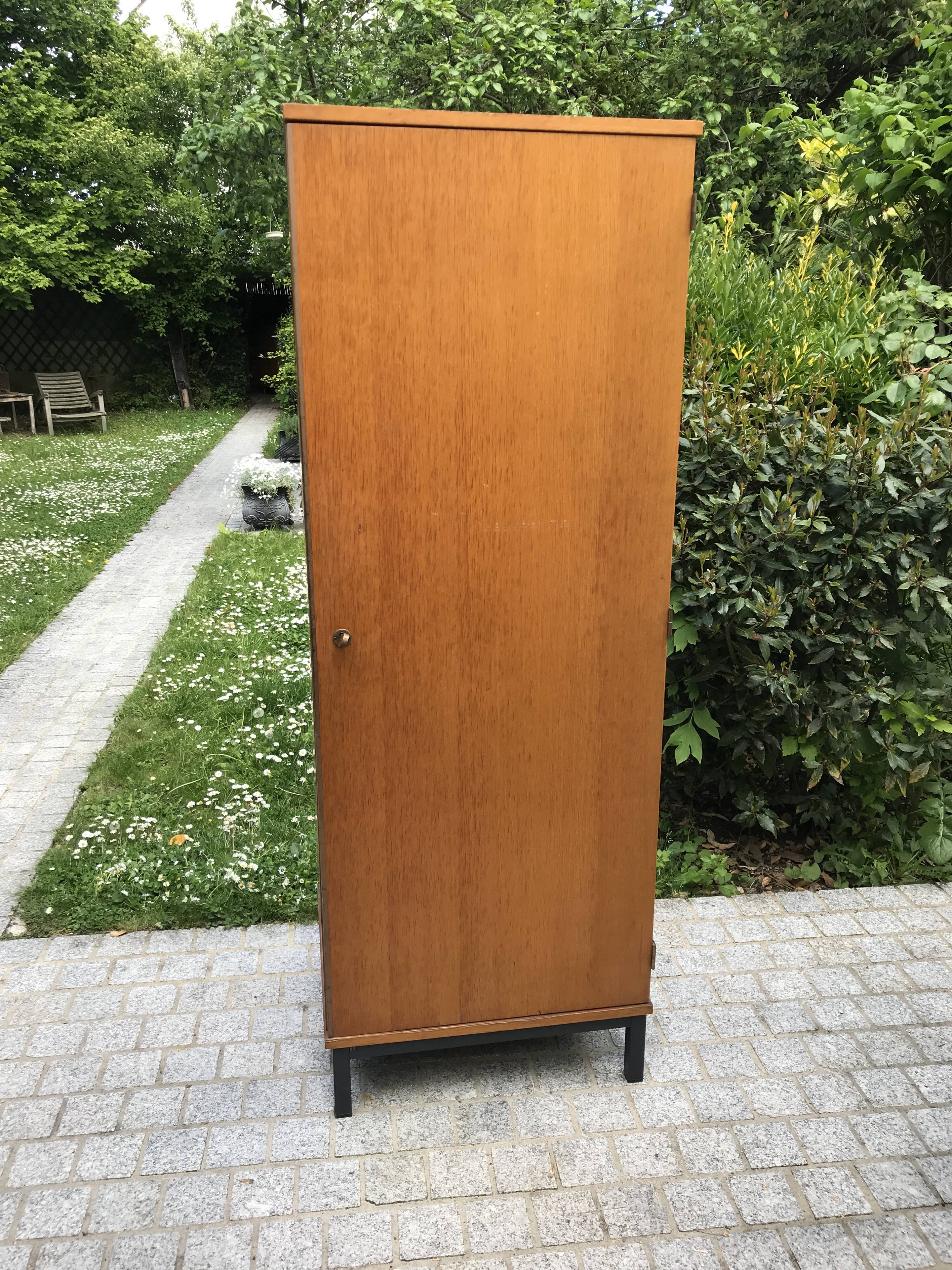 Vintage wardrobe 1960 blond wood and metal feet