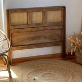 Vintage headboard in raw solid oak and canework