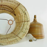 Vintage stoneware lamp and wool lampshade, year 60