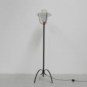 Standing vintage lamp with glass shade and perforated steel shade