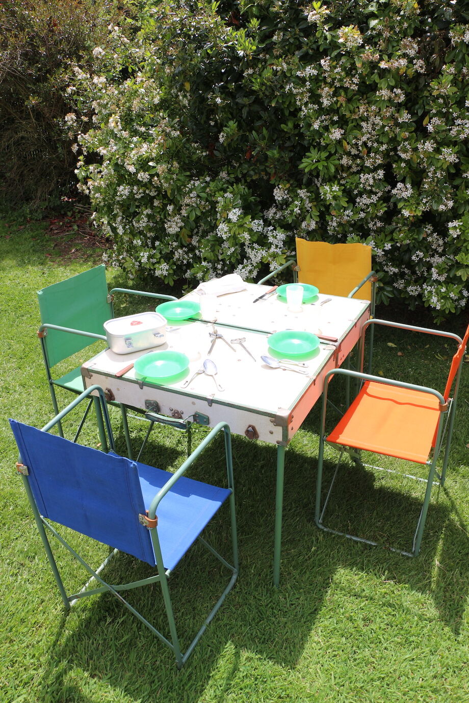 Cao Table Valise Pique-Nique Camping Pliable Avec 4 Sièges Intégrés – Bleu/Gris 85x65x67 Cm