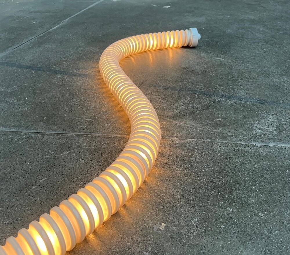 Snake floor lamp Boalum postmodern space age model by Livio Castiglioni and Gianfranco Frattini for Artemide, 1970s.