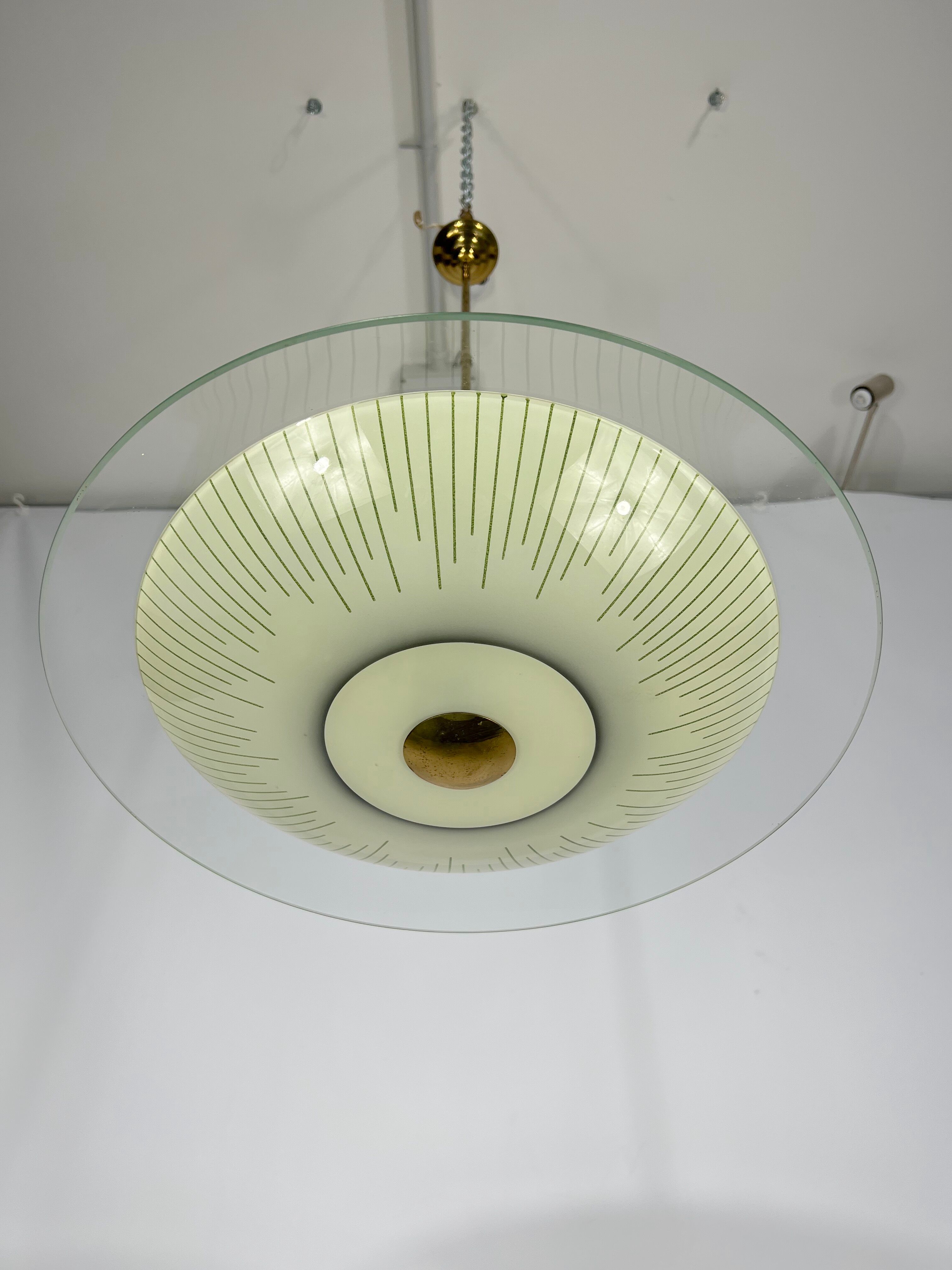 Mid-century curved glass disc chandelier from 50s