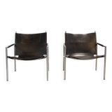 Set of black leather SZ02 armchairs by Martin Visser for t Spectrum
