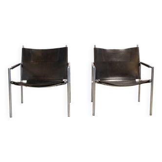 Set of black leather SZ02 armchairs by Martin Visser for t Spectrum