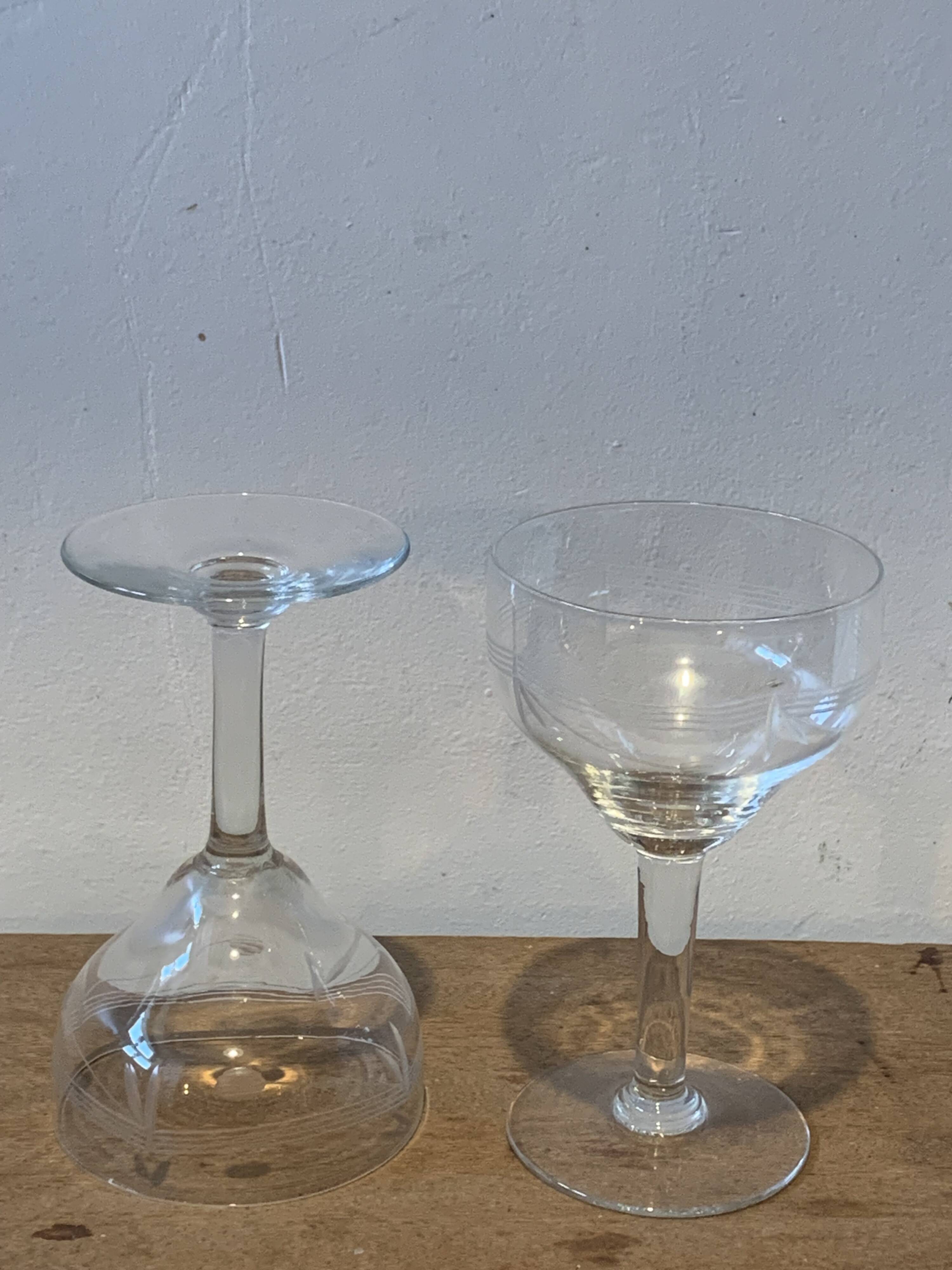 10 wine glasses, carved transparent glass, art deco cups, old and trendy