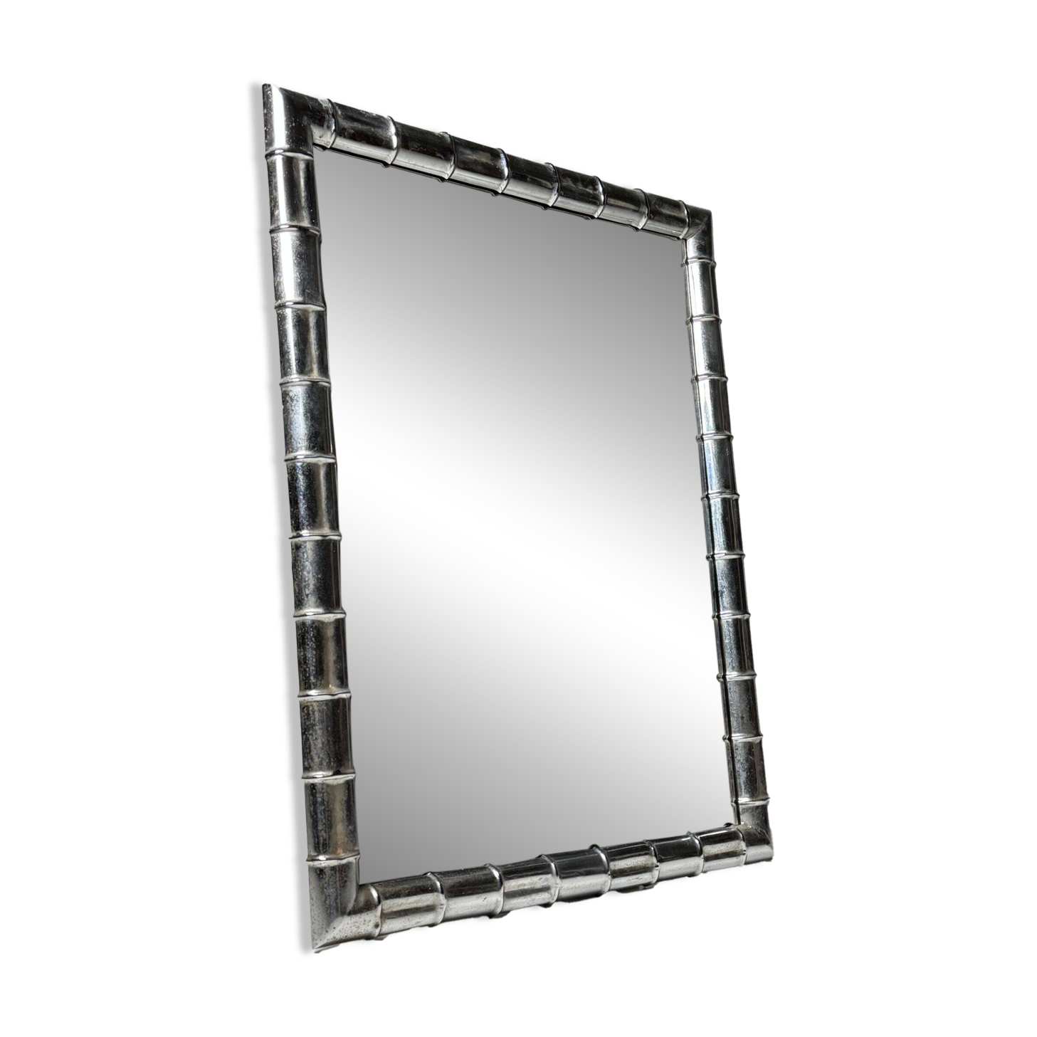 Large faux bamboo mirror chrome