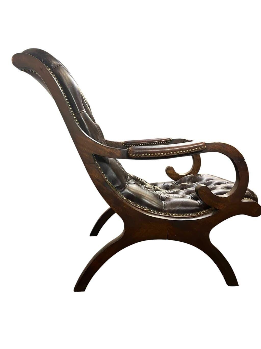 Vintage Chesterfield armchair in dark brown leather / single seat