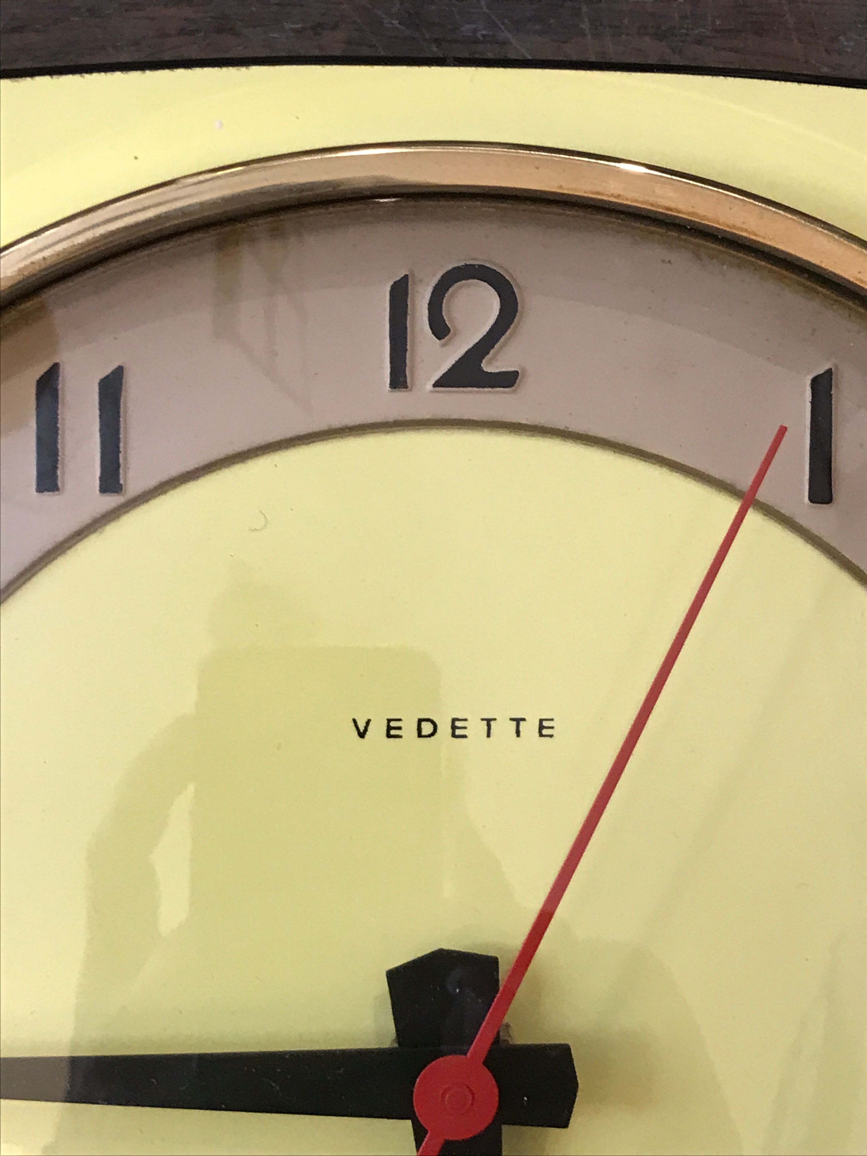 Vintage clock star Formica yellow wall pendulum