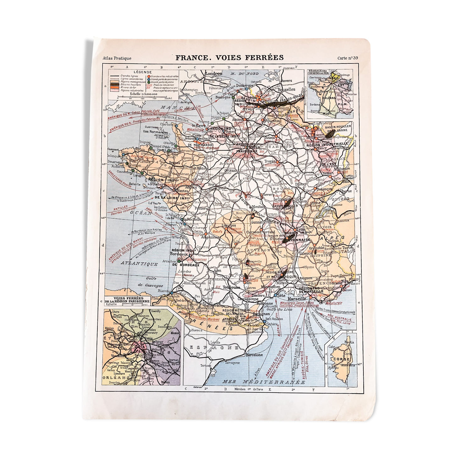 Map of France of the railways of 1929