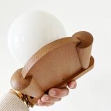 Tissot wall lamp in wood and opaline globe 1960